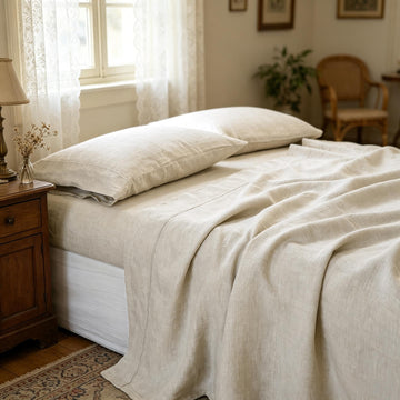 100% French Linen Sheet Set Queen Size-Pure Natural Flax Bed Sheet-4 Pcs Breathable Ultra Soft Farmhouse Bedding (1