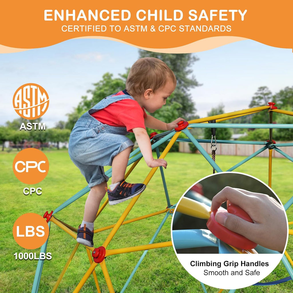 10FT Climbing Dome with Swing Kids Backyard Jungle Gym for Ages 3-10 | ASTM-certified Large Dome Climber, 1000lbs