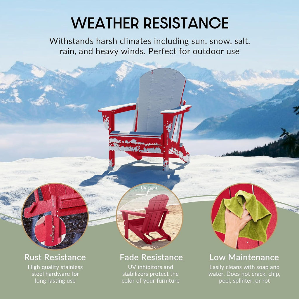 Malibu 2 Piece Set Outdoor Folding Poly Adirondack Chair, Red