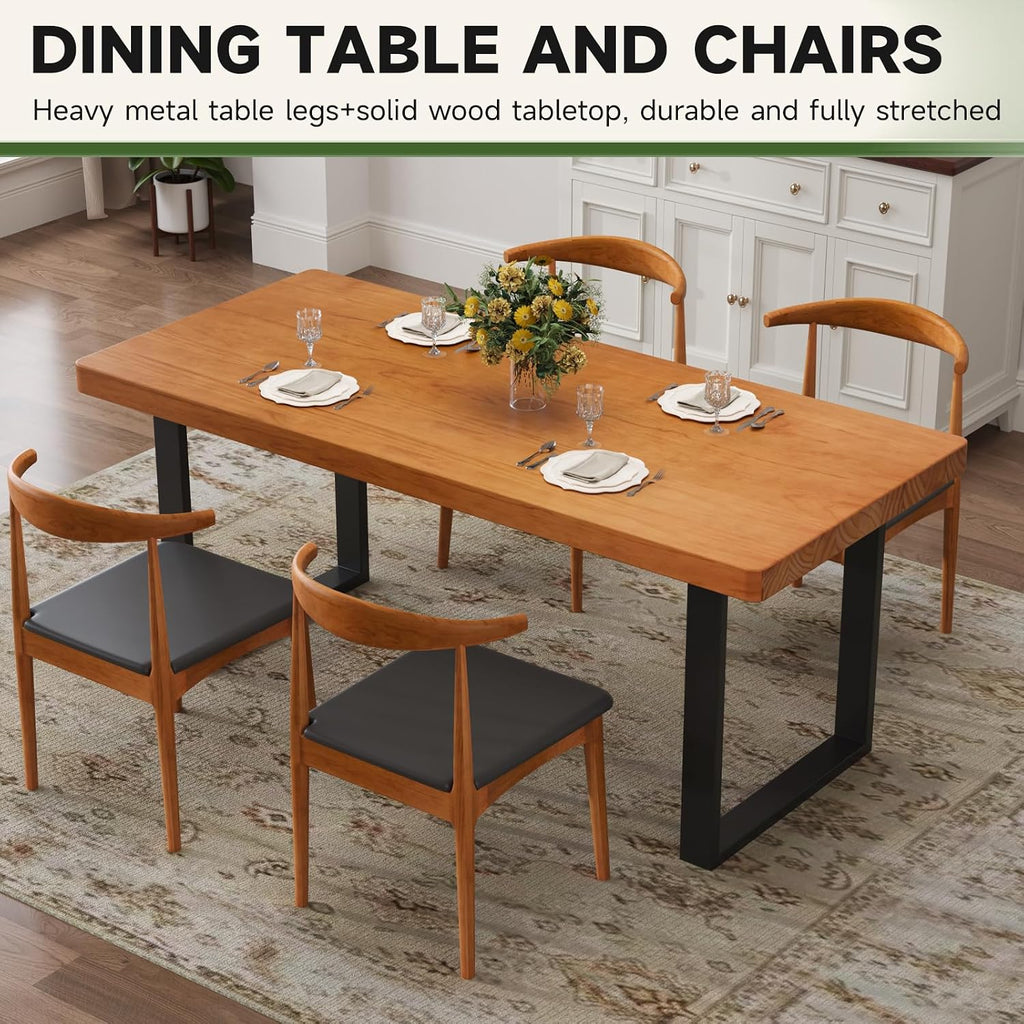 Minimalist Solid Wood Dining Table with Sturdy Metal Base - Easy Assembly, Versatile Design for Dining Rooms, Living