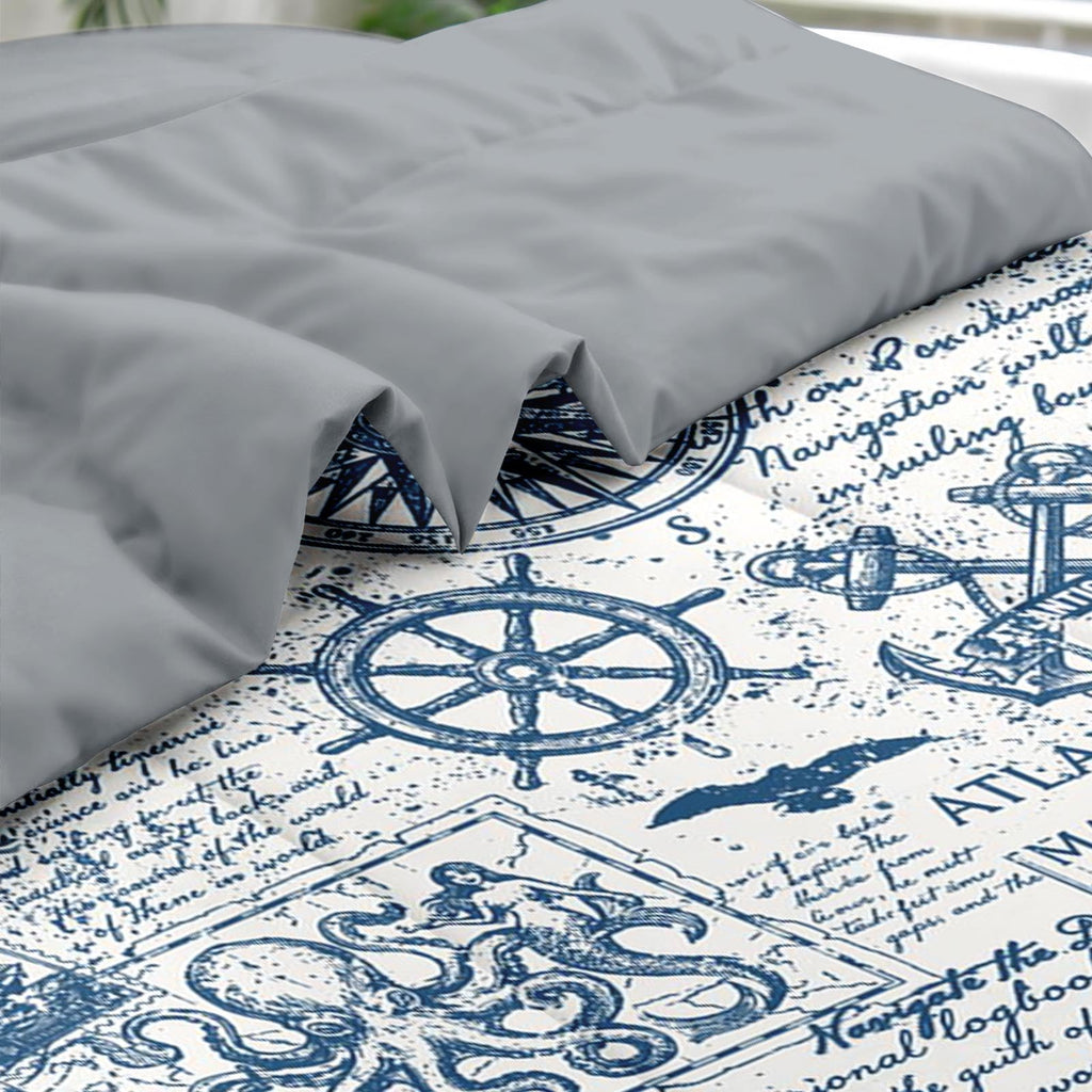 Queen Comforter Set with Sheets, 7 Pieces Nautical Anchor Bedding