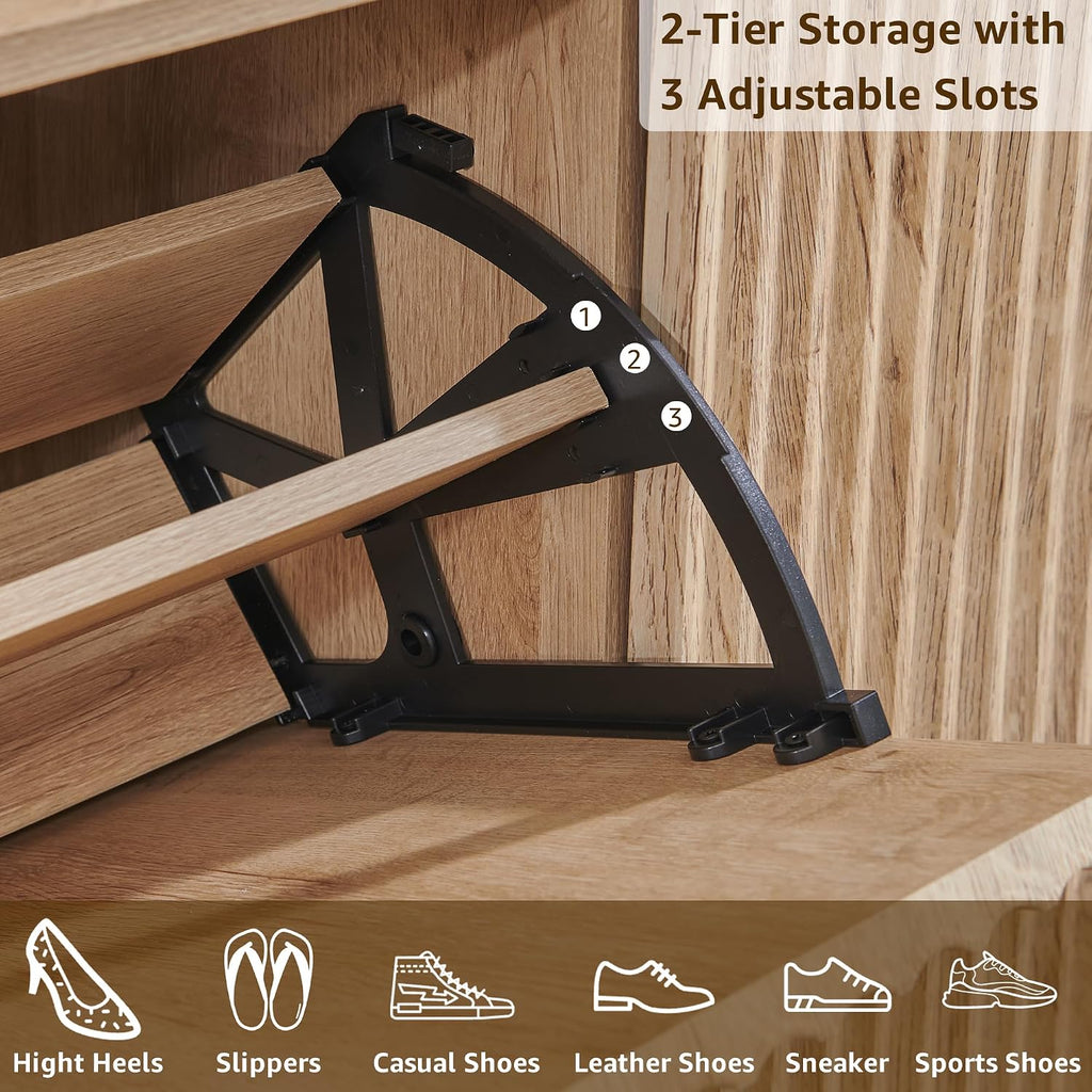 Fluted Shoe Storage Cabinet with 2 Flip Drawers & Top Drawer, 48" Tall Narrow Shoe Organizer, Curved Profile Design
