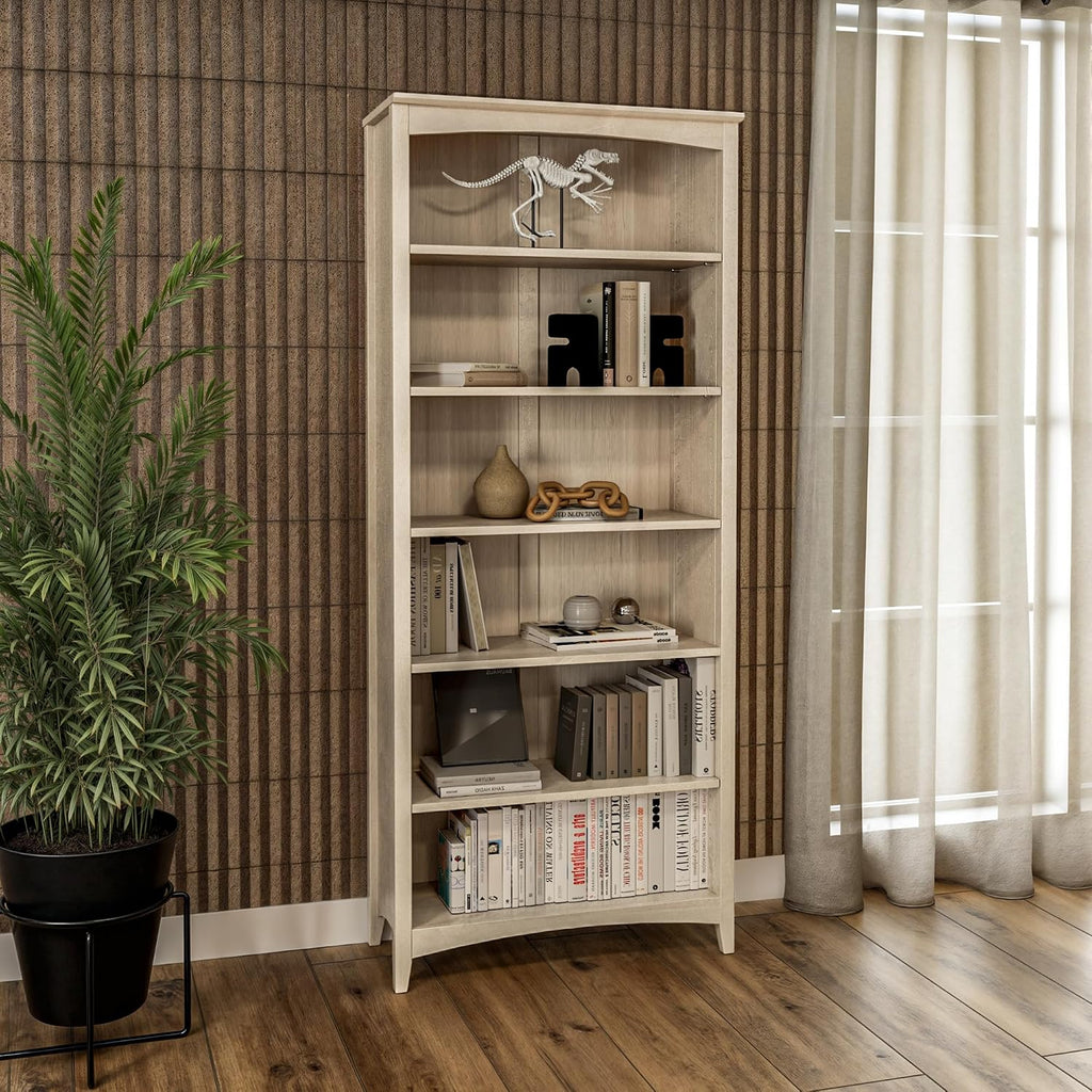 Shaker Style 6 Shelf Bookcase/Solid Wood / 72 inch Tall/Adjustable Shelving/Closed Back/Display Bookshelf , Light Oak
