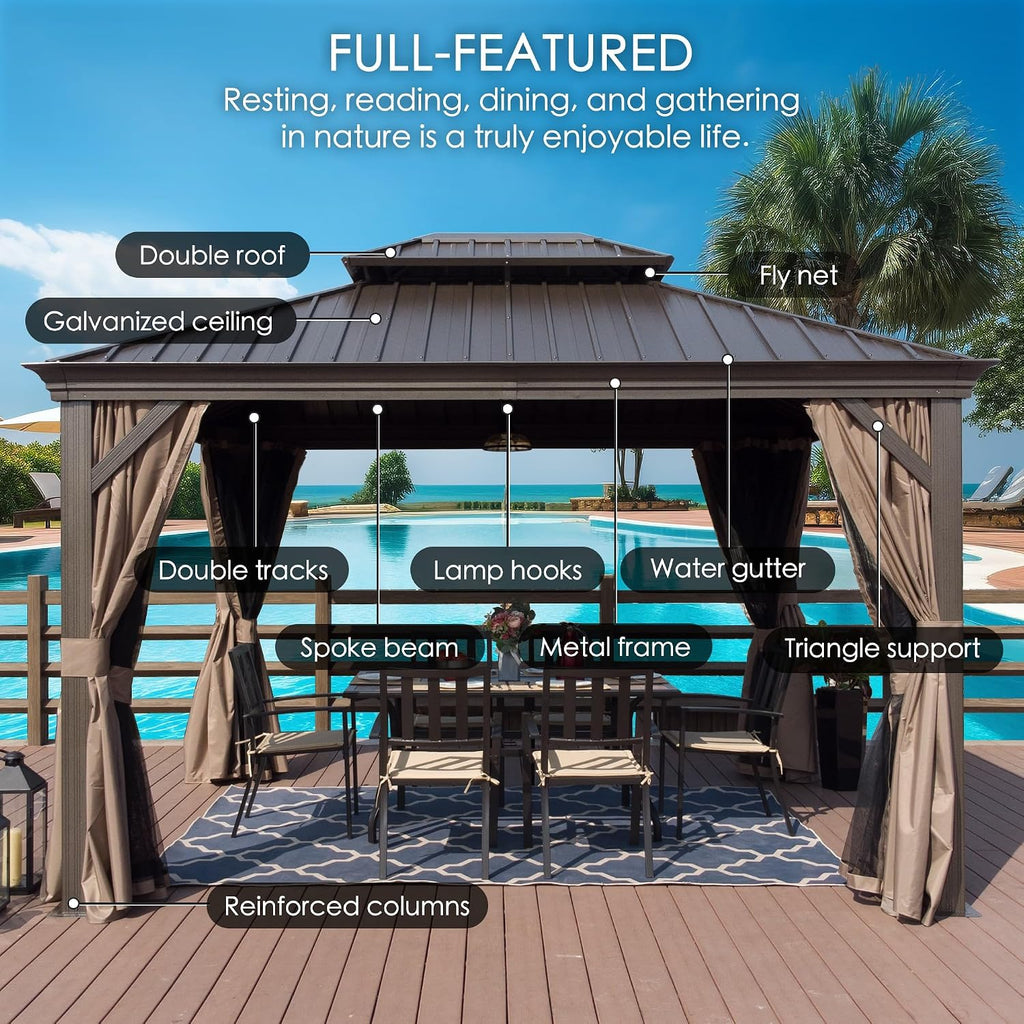 Alexander 10' x 12' Hardtop Gazebo, Aluminum Frame with Galvanized Steel Double Roof