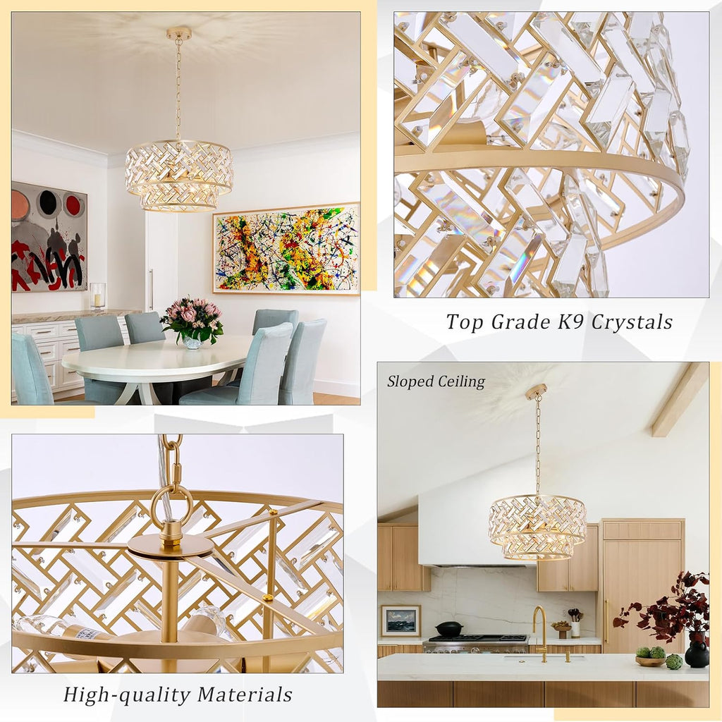 20'' Modern Gold Crystal Chandelier Luxury Semi Flush Mount Ceiling Light Fixtures 6-Lights Round Crystal Pendant