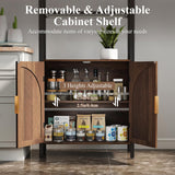 Rattan Bookshelf with Storage, Boho Bookcase with Wicker Doors, 71" Tall Book Shelf with LED Lights, Brown