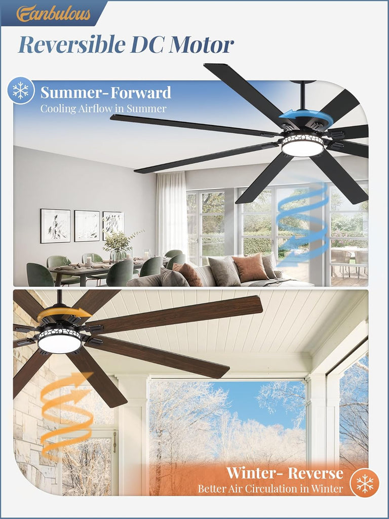 84" Ceiling Fan with LED Light and Remote - Black