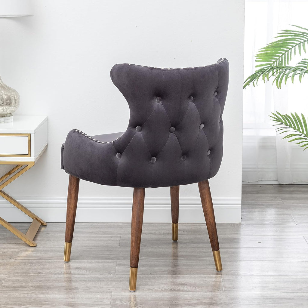 Lindale Contemporary Velvet Upholstered Nailhead Trim Accent Chair, Gray