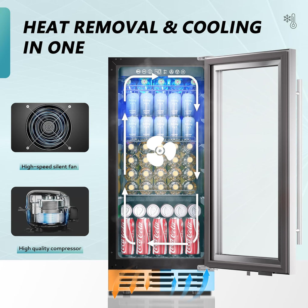 15 Inch Beverage Refrigerator Cooler Under Counter 127 Cans Beverage Fridge Buil