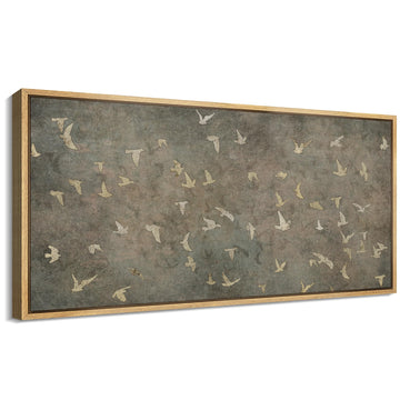 Extra Large Framed Canvas Print Wall Art Rustic Bird Silhouette Art Vintage-Inspired Birds in Flight Rustic