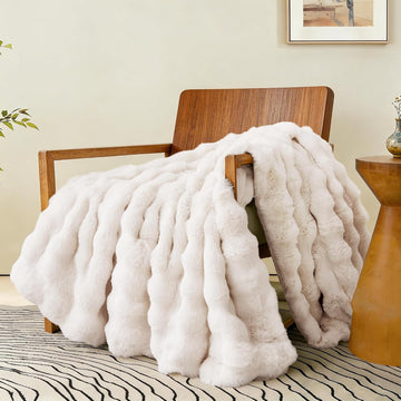 Soft Fluffy Faux Fur Throw Blanket 50"x60", Plush Thick Bubble Textured Blanket, Cozy Fuzzy Luxury Room