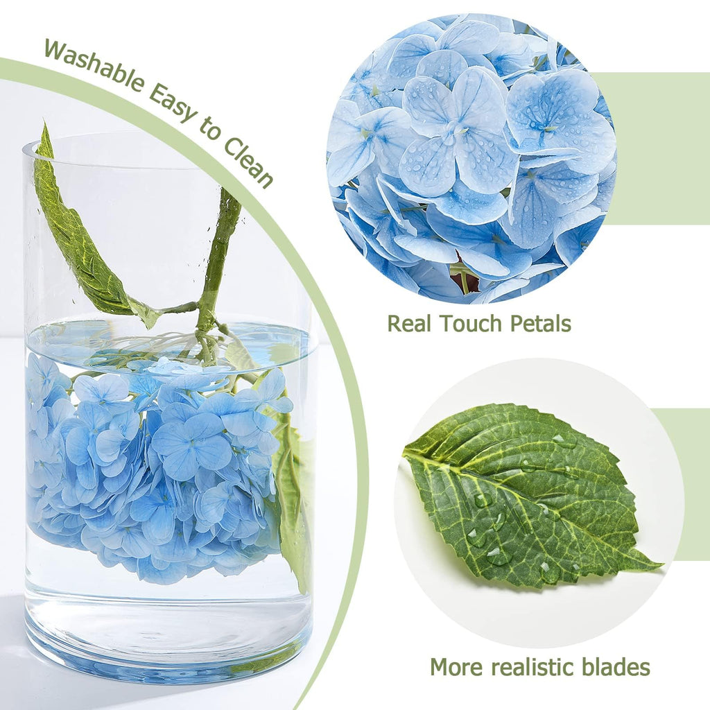 21" Real Touch Blue Hydrangea Artificial Flowers with Long Stem & Leaves, Full Latex Faux Hydrangea Flowers Decor