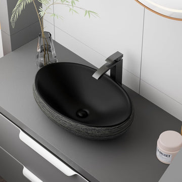 Bathroom Artistic Vessel Sink, 24x16x5.9 inch Oval Bowl Sink, Retro Ceramic Washbasin Above Counter