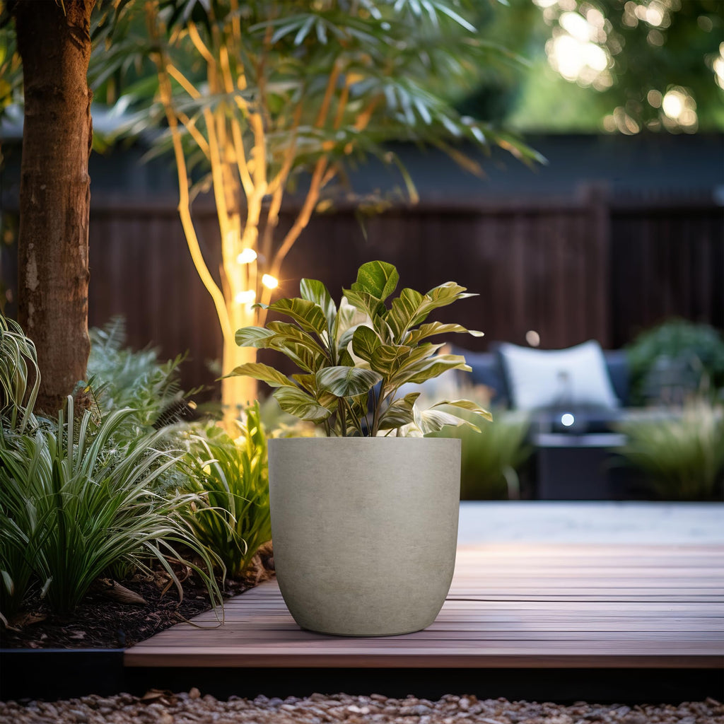 Accent Round Curved Weathered Concrete Planter 13.3" Dia, Outdoor