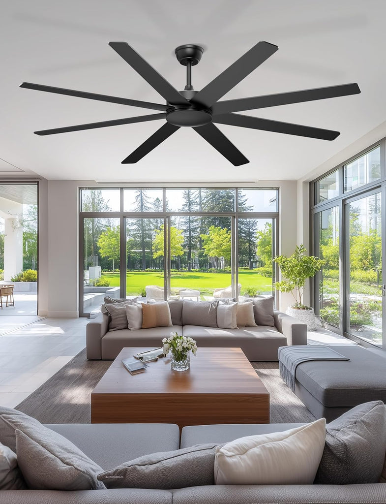 72'' Large Ceiling Fans No Lights, Modern Black Ceiling Fan Remote/APP Control