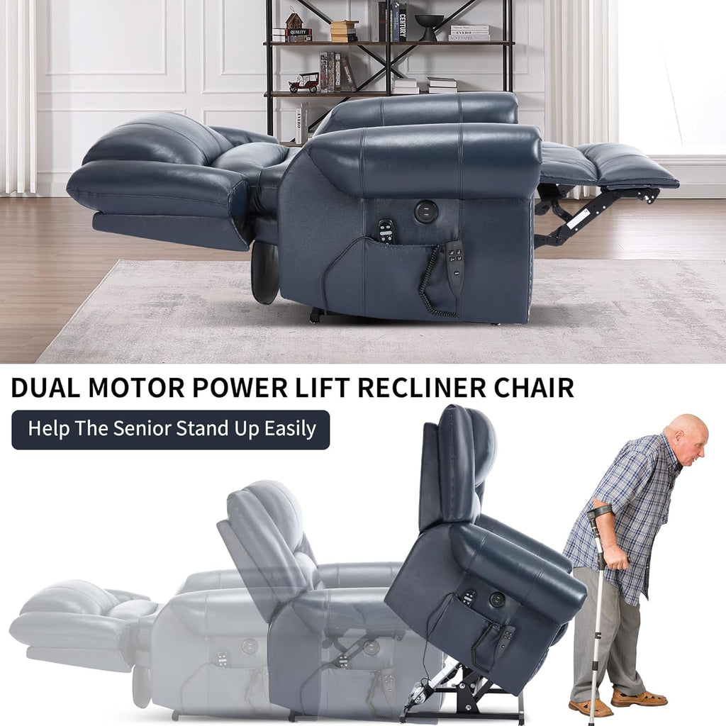 Genuine Leather Power Lift Recliner Chair, Lazy Boy Recliner Chair with Charging Ports for Living Room Theater Seating