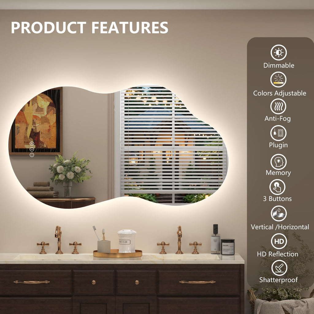 48x26 Inch Irregular LED Backlit Bathroom Mirror