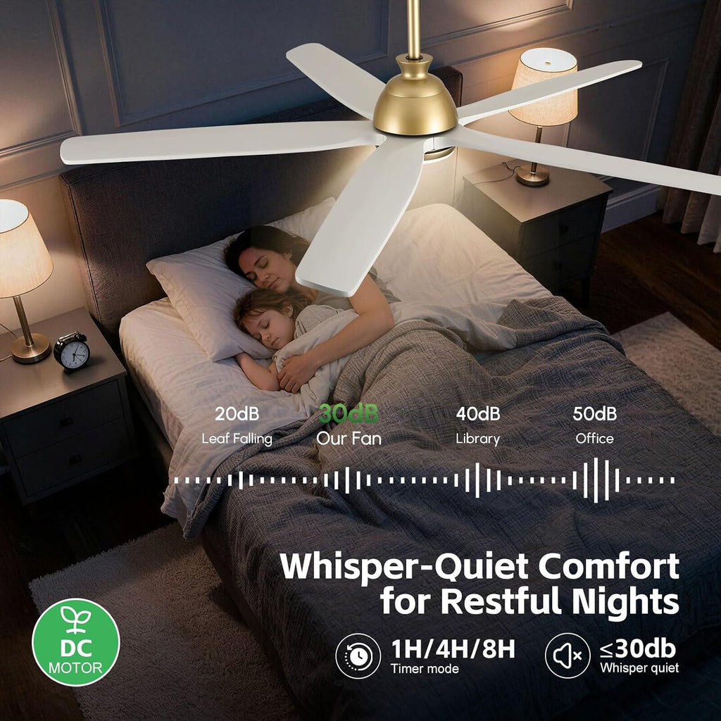 60" Ceiling Fan with LED Light and Remote - White Gold