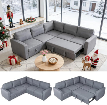Sectional Sleeper Sofa with Pull Out Bed, L Shaped Pull Out Couch with Storage Chaise