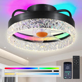 13in Flush Mount Ceiling Fan with RGB Light - Small Bladeless Ceiling Fan Light with Reversible Mute Motor, LED Dimmable, Low Profile Enclosed Ceiling Fans for Modern Indoor A101-B0DBZMWL2S