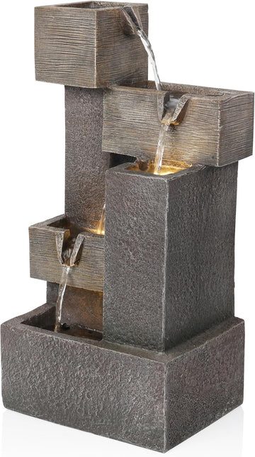 19" Multi-Tier Water Fountain with LED Lights - Cascading Waterfall Feature for Gardens, Patios, Yards, and Home