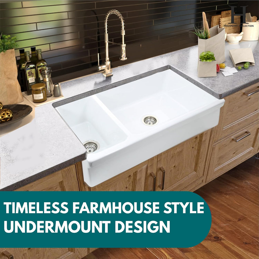 White Farmhouse Sink, 36" Farm Kitchen Sink, Fireclay