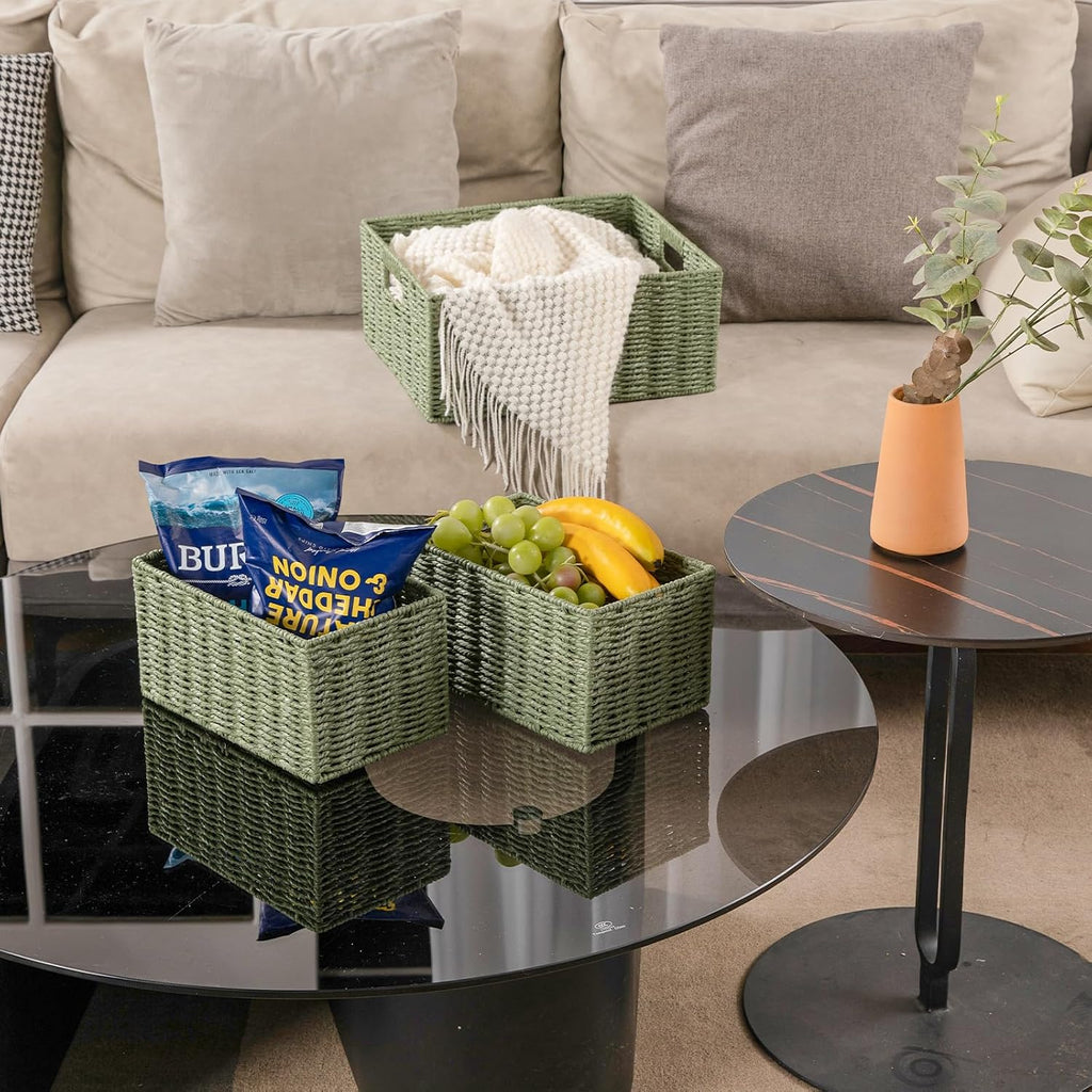 Wicker Baskets for Organizing, Large and Small Shelf Baskets Set, Handwoven Bins for Storage,Paper Rope Home
