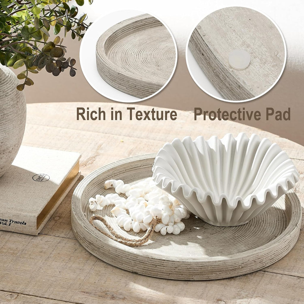 Decorative Table Tray Round Trays Home Decor Cement (11.8" Retro) | Farmhouse for Table Candle Organizer Living Room