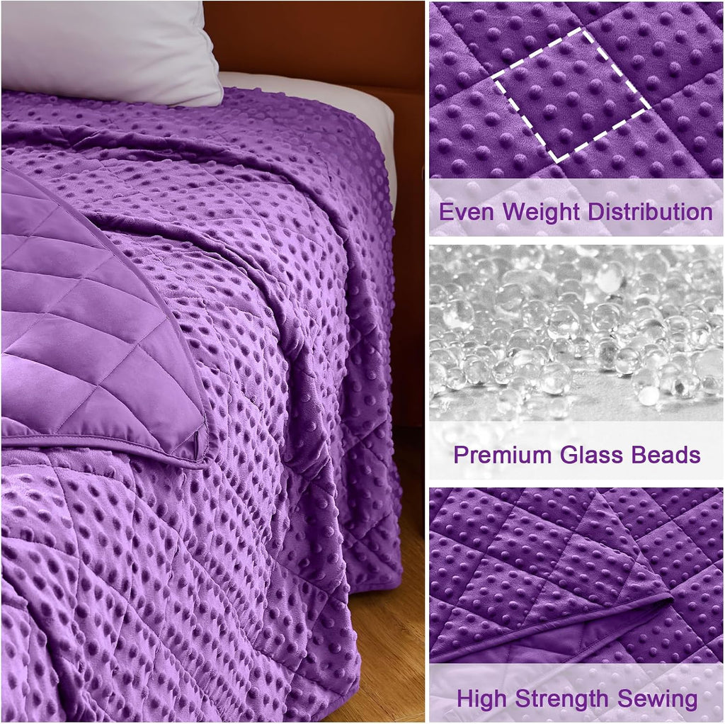 Purple Weighted Blanket for Adults 20lbs, 48"x72", Twin Full Size Cooling Minky Heavy Throw Blanket for 180-220lbs