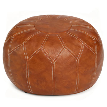 Unstuffed Moroccan Faux Leather Pouf Ottoman Cover with Storage - Boho Chic Multi-Use Footrest - Round Ethnic Floor