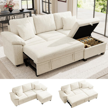 86" Modular Sectional Sofa with Pull Out Bed, 4-Seater L Shaped Sectional Sleeper Couch with Storage Ottoman