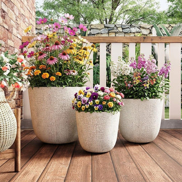 Indoor Outdoor Plant Pots with Drainage Holes and Rubber Plug- Set of 3,Large Lightweight MGO Flower Pots
