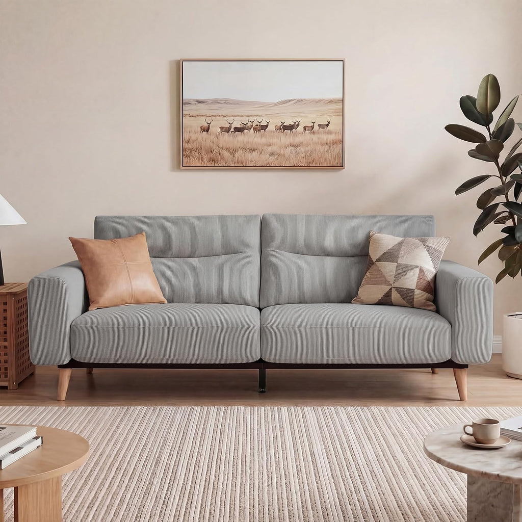 81" Oversized Loveseat Sofa, Mid Century Modern Couch , Corduroy Upholstered 2-3 Seater Sofa with Sturdy Metal Frame