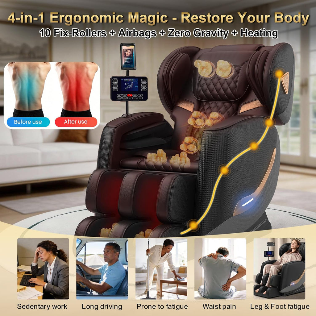 2026 Massage Chair Full Body, Zero Gravity Massage Chair Recliner - Upgraded 10-Point Roller, Heating, Airbags, Foot