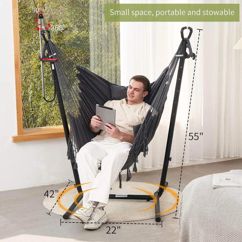 With Stand Phone Holder Included Double Hanging Chair Macrame Boho Handmade Adjustable Swing Indoor Outdoor Patio