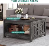 Coffee Tables Farmhouse Coffee Table with Storage Rustic Wood Cocktail Table,Square Coffee Table for Living Meeting