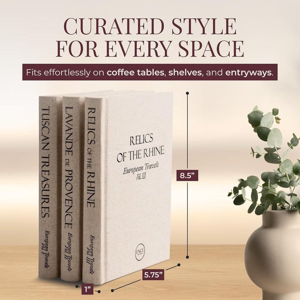 Decorative Books Decor Real Blank Pages Inside Set of 3 Designer-Inspired Faux Books with Beige Linen