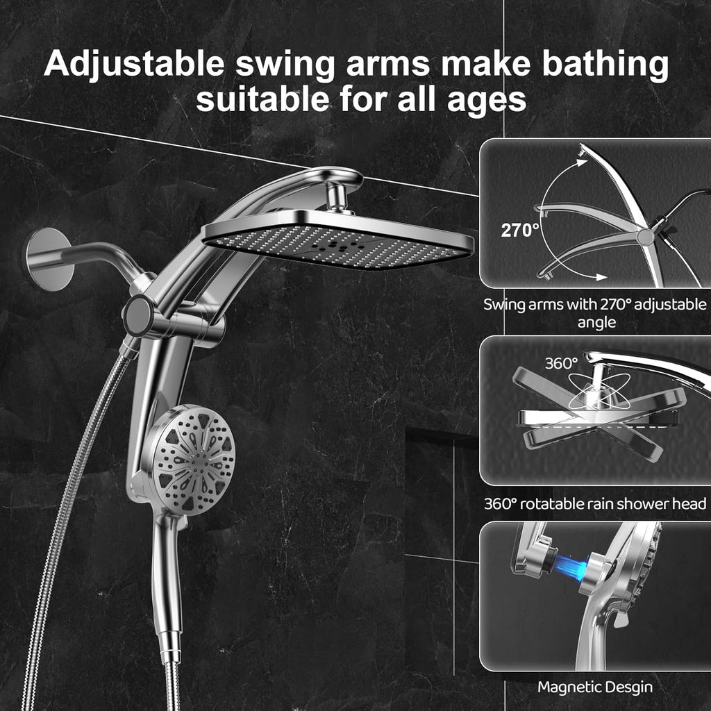 Rain Shower Head with filtered Handheld High Pressure rainfall Shower Heads with Handheld Spray Combo Adjustable