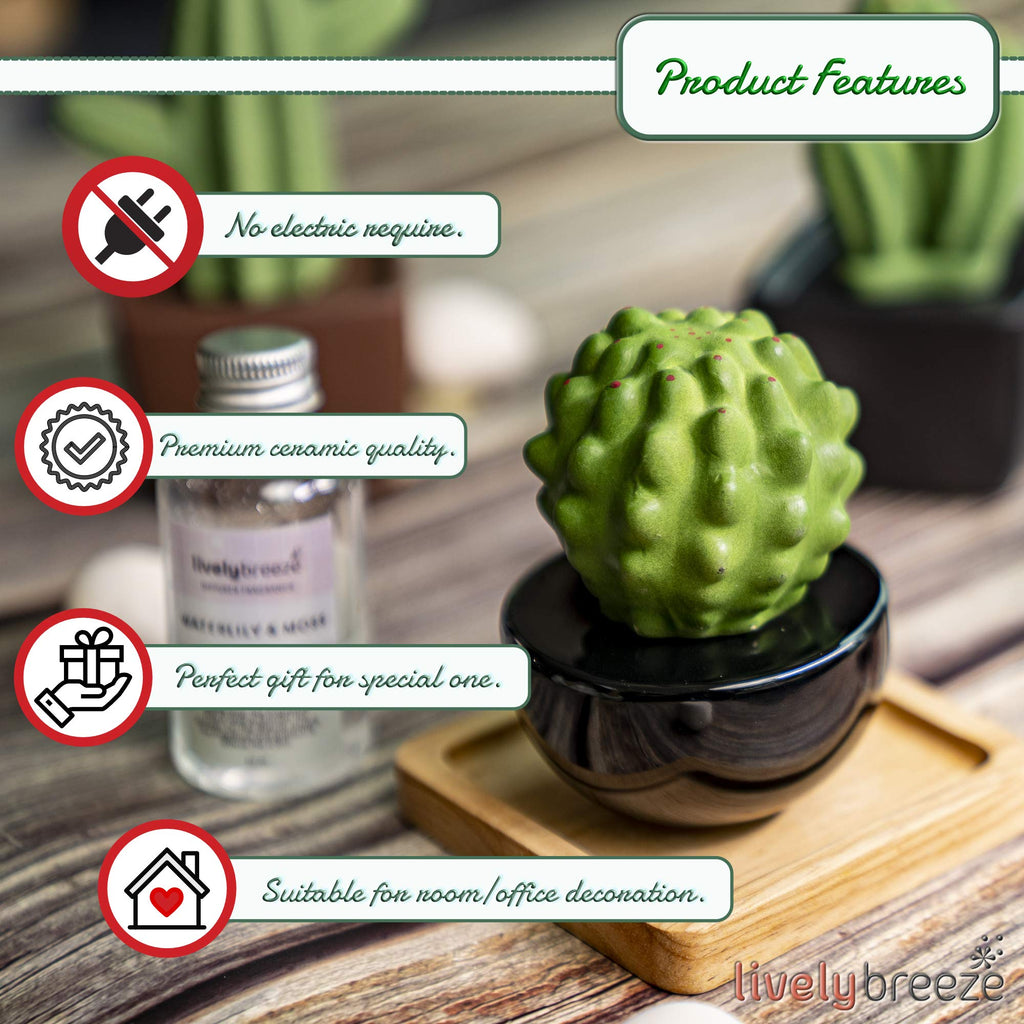 Frank Cactus, Non-Electric Ceramic Diffusers for Essential Oils and Aromatherapy Fragrance, White Ceramic Diffusers