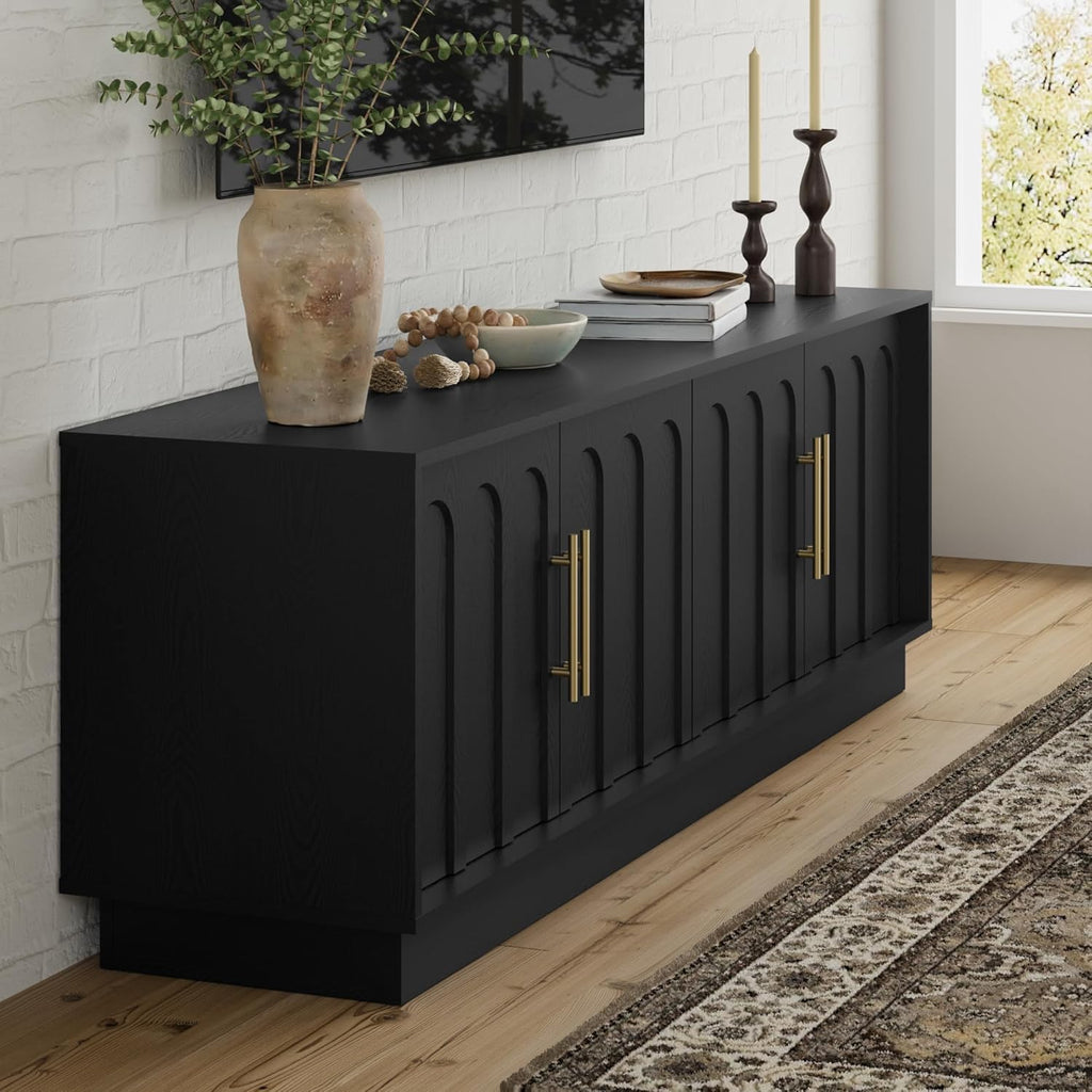 TV Stand for 75 Inch TV, 67" Entertainment Center with Arched Design, Minimalist Media Console with Adjustable