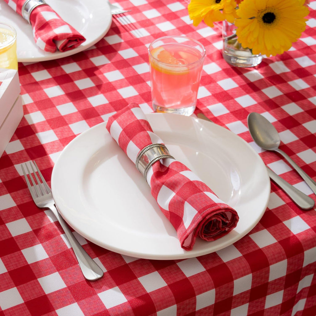 Checkered Tabletop Collection 100% Cotton, Machine Washable, Tablecloth, 60x84, Red