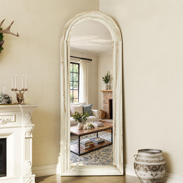 65"x22" Arched Full Length Mirror with White Solid Wood Frame