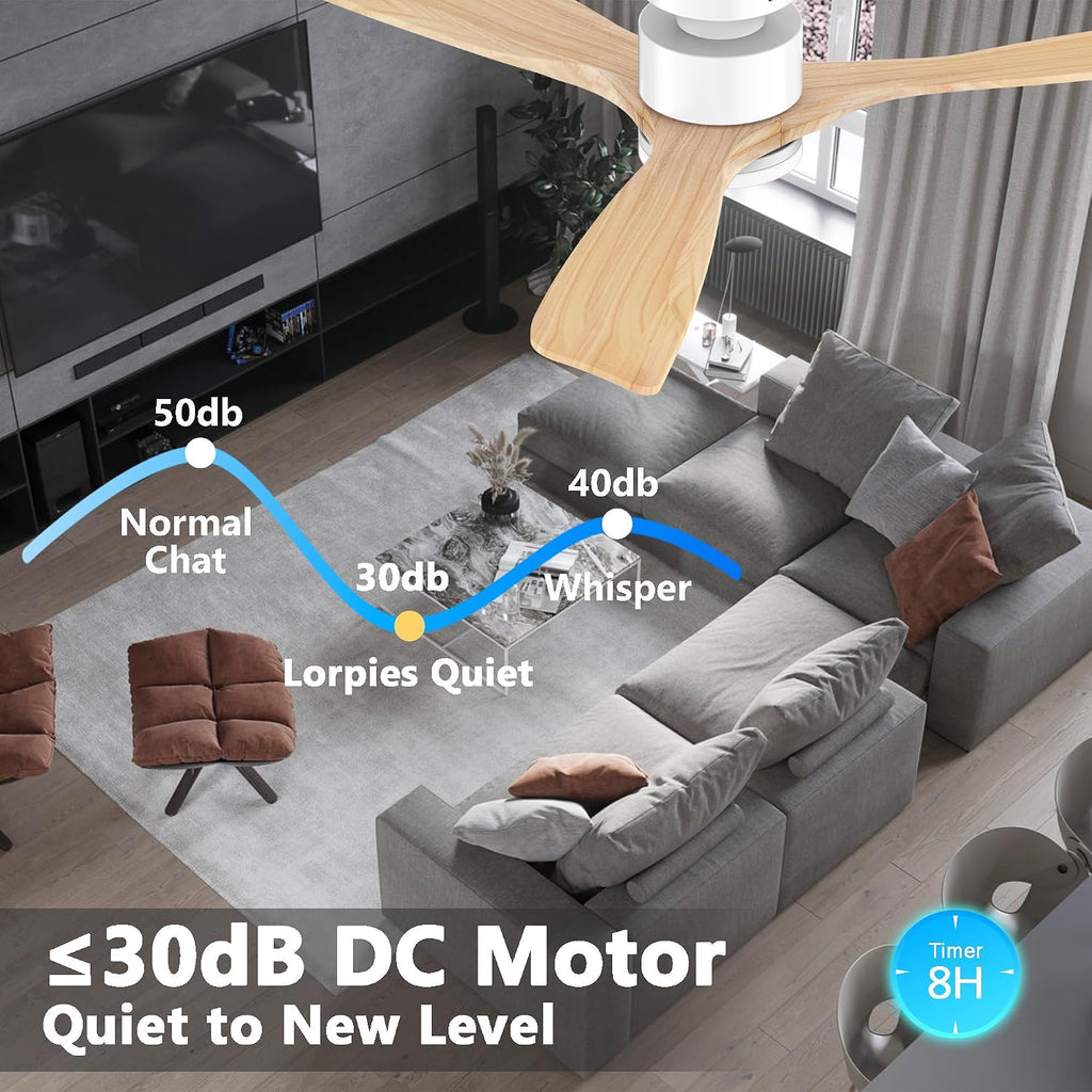 52 Inch Smart Flush Mount Ceiling Fans with Lights Remote, Wood Outdoor Indoor Ceiling Fan, WIFI Alexa App Control