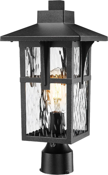Dusk to Dawn Post Lamp, HWH Exterior Pillar Post Light for Yard Garden, Pole Light Fixture with Water Ripple Glass