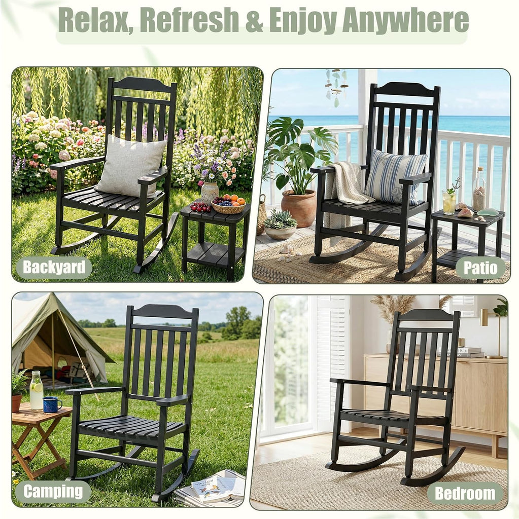 Outdoor Rocking Chairs Set of 2, Weather-Resistant Rocking Chair Ergonomic | Sturdy & Low-Maintenance Oversized Patio