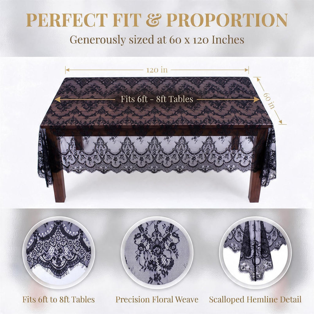 Black Lace Tablecloth Rectangular 60x120 Inch Wedding Decor