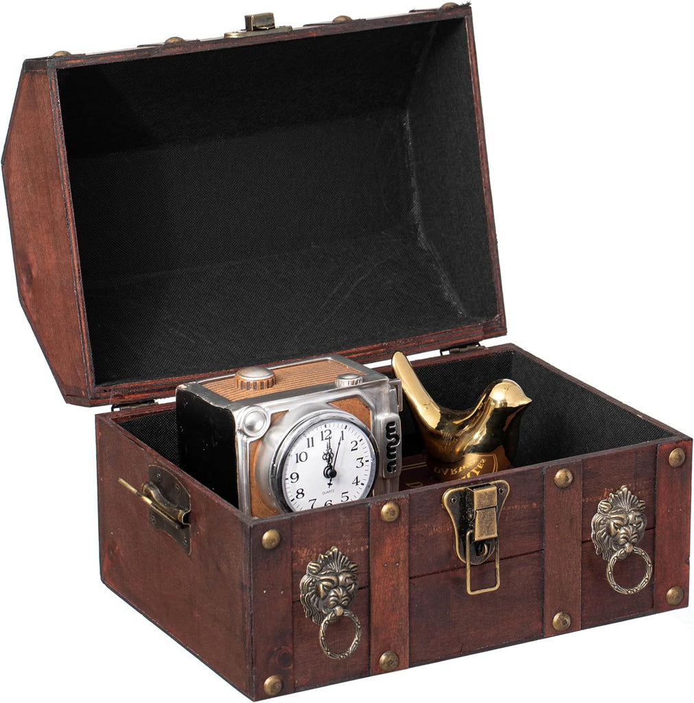 Handmade Pirate Treasure Chest with Latch - Vintage Wooden Storage Trunk and Treasure Box with Hinged Lid - Antique