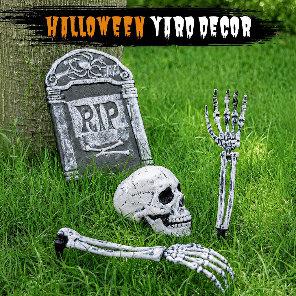 Halloween Skeleton Yard Stakes, Skull & Arm Bones Lawn Decor - Set of 3