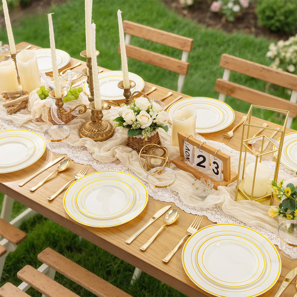 Ivory Plastic Plates for 50 Guests -Thanksgiving Plates, Thanksgiving Decorations, Disposable Plate for Party