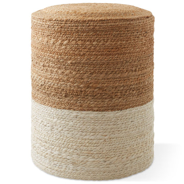 Hand-Braided Jute Pouf Ottoman Footrest, 14" W x 14" D x 16" H - Round, Natural Boho Home Decor, Woven Accent